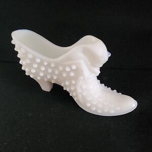 Vintage Cat Head Milk Glass Shoe, Slipper Hobnail